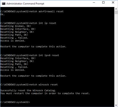 Netsh commands run in a Command Prompt with Administrative privileges